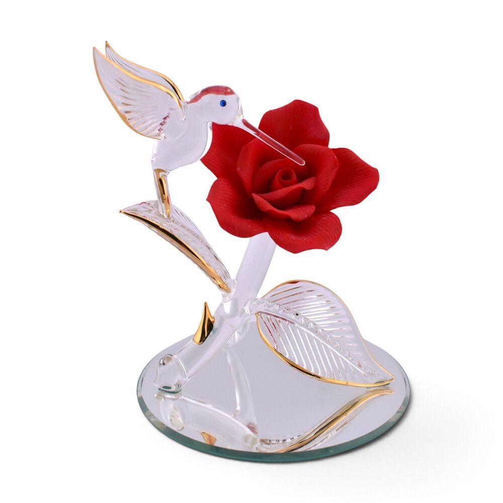 Glass Baron Hummingbird with Red Rose /w Swarovski Crystals & 22kt Gold P5 401-R